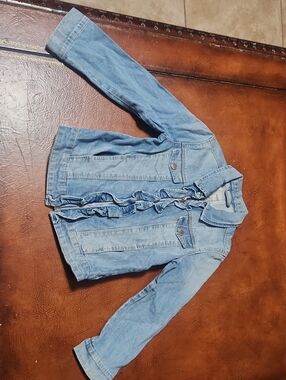 Mayoral Light Denim Jean Jacket with Front Ruffle Trim
